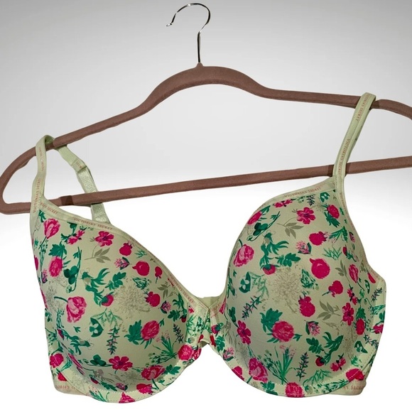Victorias Secret 34 DD Bra Mint Green Floral Print T Shirt Lightly Lined Demi - Picture 1 of 9